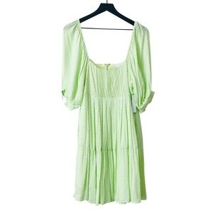 New! Bohemian Crochet Peasant Tier Swiss Dot Balloon Sleeve Cottagecore Dress